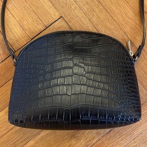 Faux crocodile skin black crossbody bag with gold accents